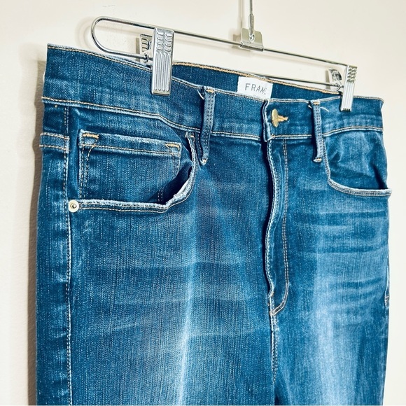 Frame Denim Ali High Rise Cigarette Jeans Morrisly Blue Distressed Raw Hem Sz 31 - Picture 5 of 13
